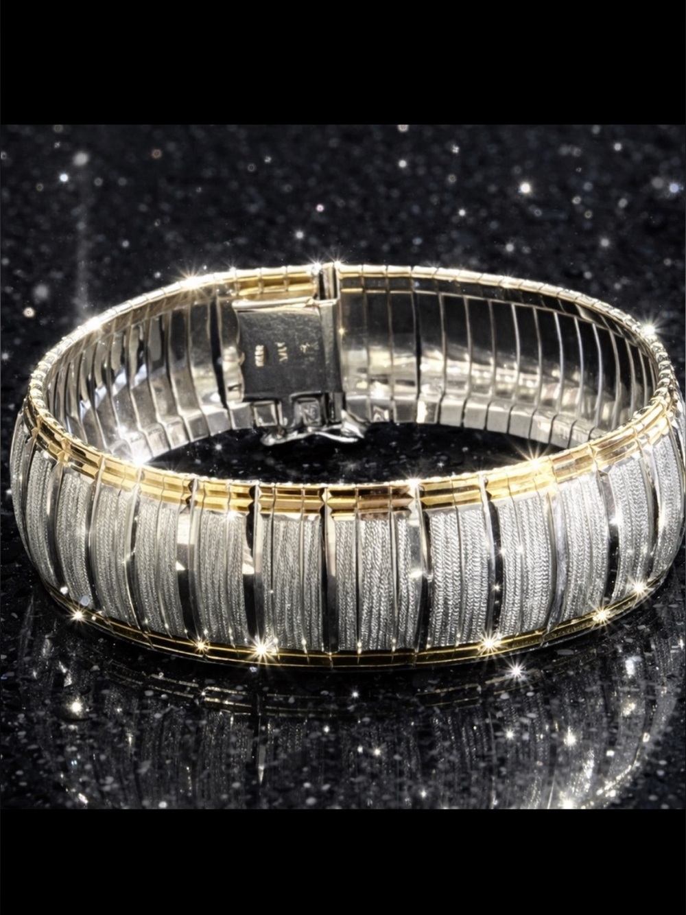 Gold sterling silver diamond cut brushed statement omega bracelet Bloomingdale’s